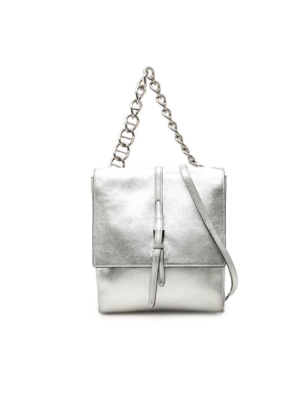 Prada Chain 2-Way Shoulder Bag Silver Leather
